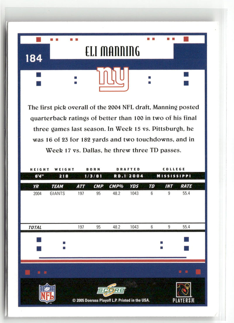 2005 Score #184 Eli Manning Scorecard #/599-2