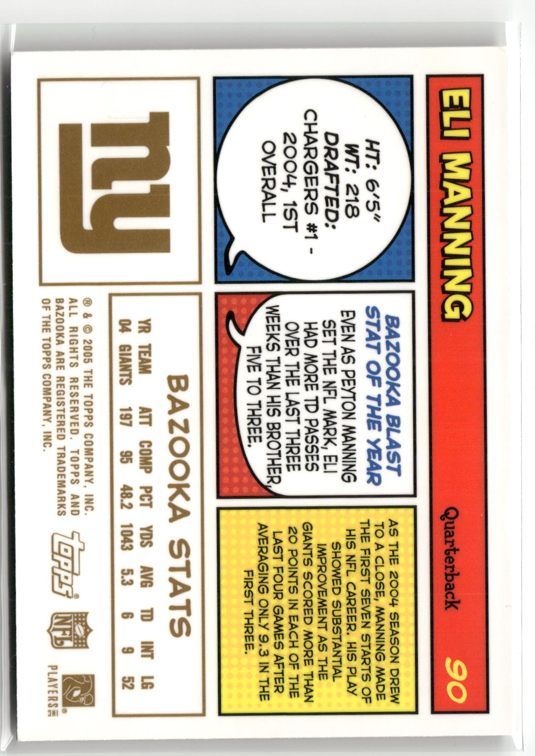 2005 Bazooka #90 Eli Manning Gold-2