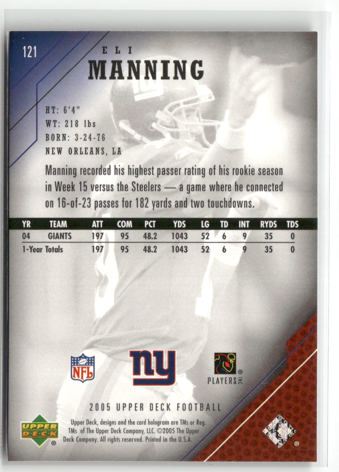2005 Upper Deck #121 Eli Manning-2
