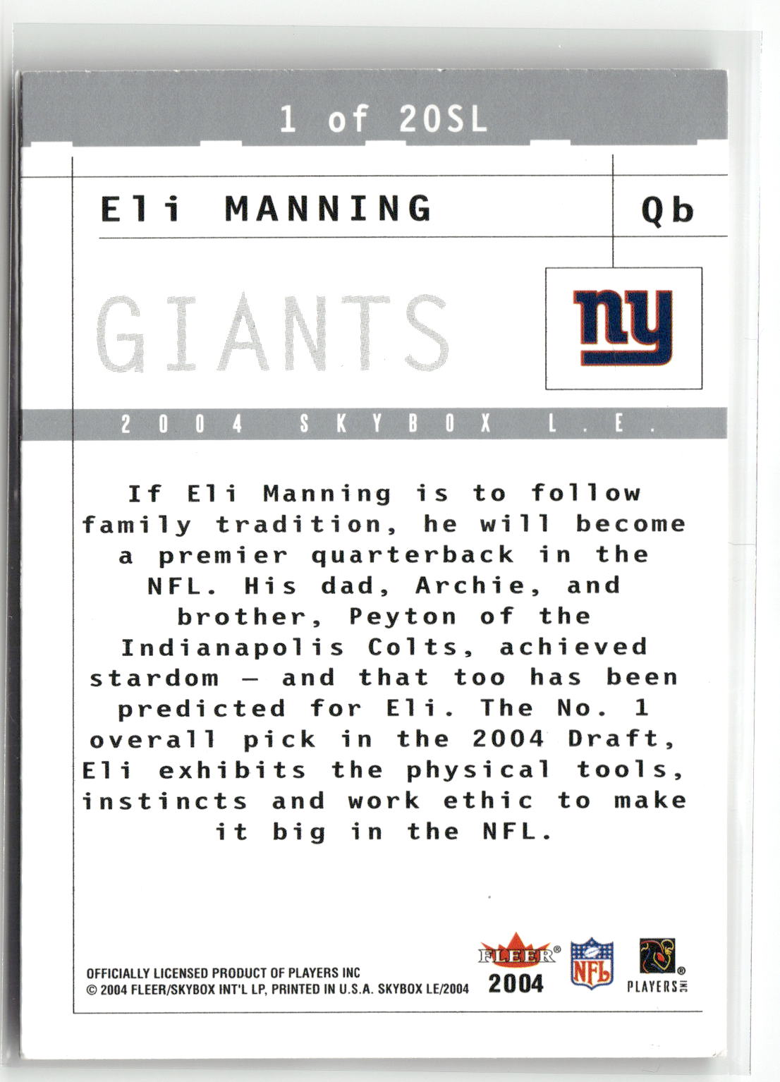 2004 SkyBox LE #1 SL Eli Manning Sky's the Limit-4