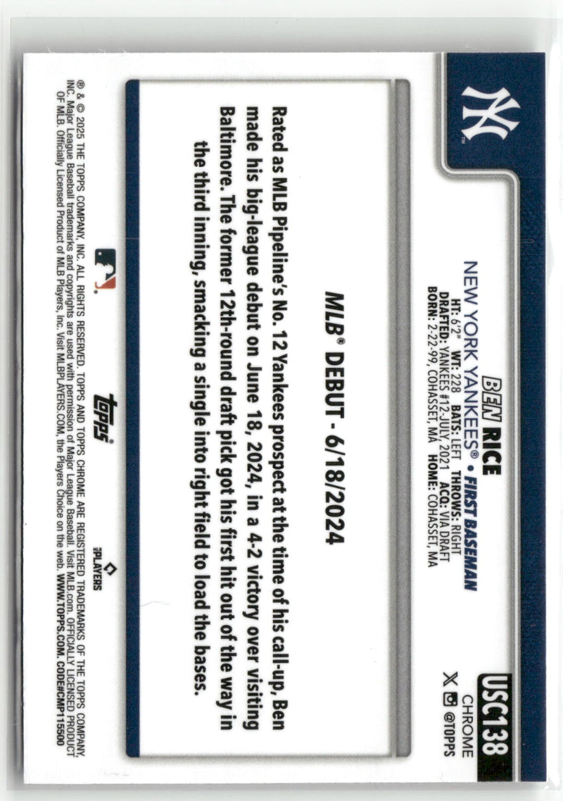 2025 Topps Chrome Update #USC138 Ben Rice Negative Refractors-2