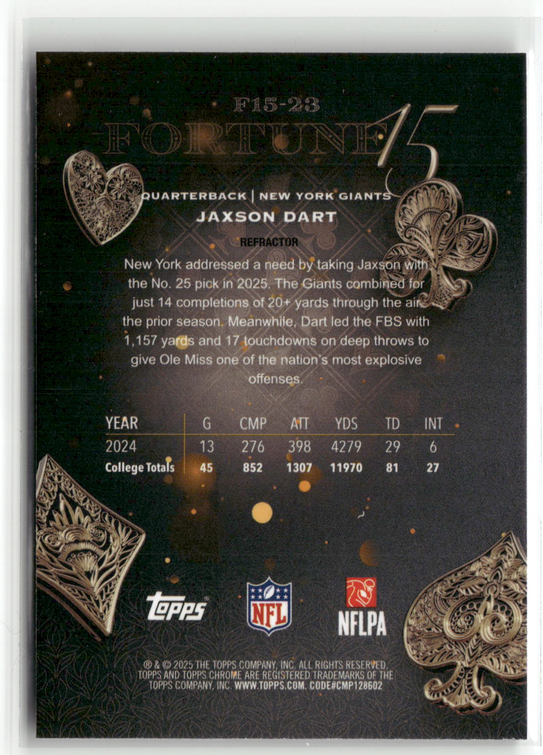 2025 Topps Chrome #F15-23 Jaxson Dart Fortune 15 Refractor-2