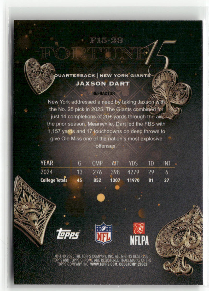 2025 Topps Chrome #F15-23 Jaxson Dart Fortune 15 Refractor-2