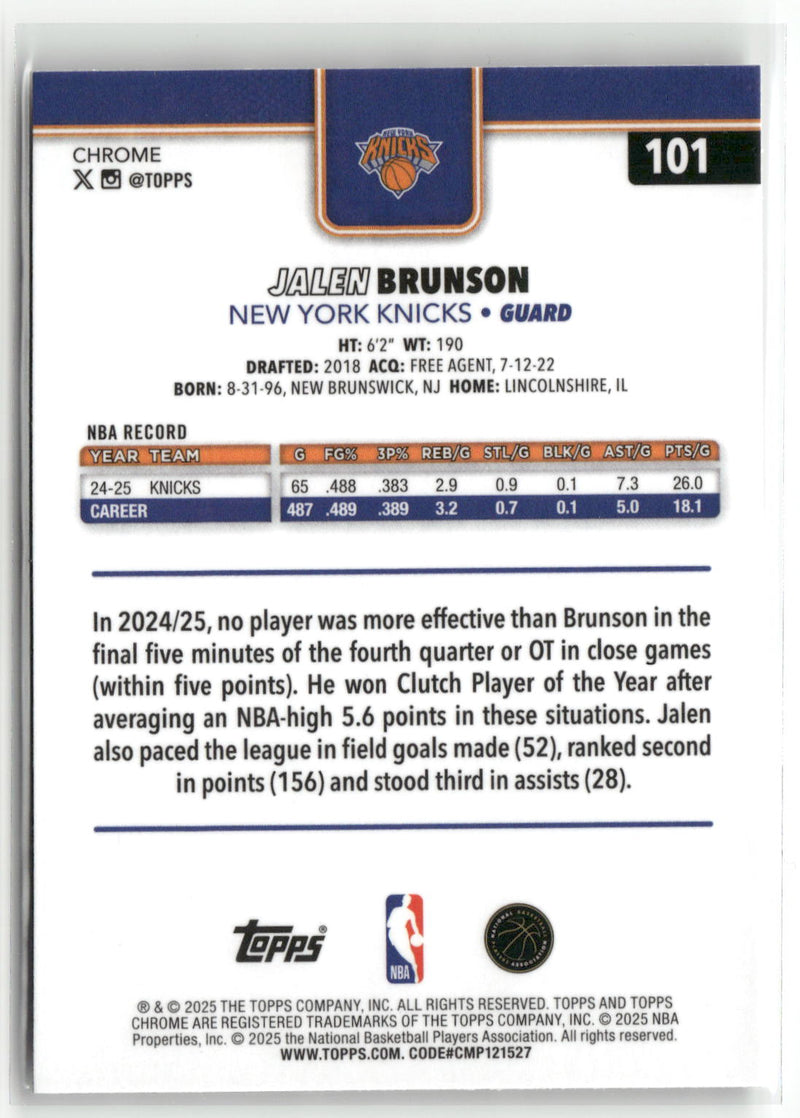 2025-26 Topps Chrome #101 Jalen Brunson Wave Refractor-2