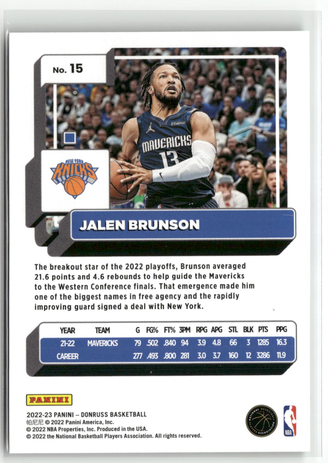 2022-23 Donruss #15 Jalen Brunson Holo Laser Green-2