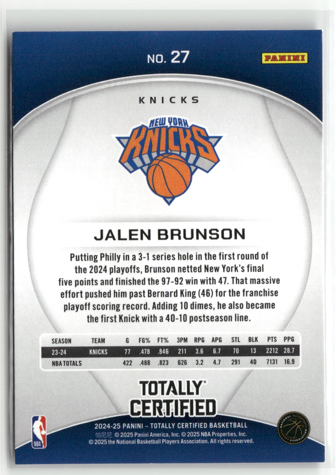 2024-25 Panini Totally Certified #27 Jalen Brunson-2