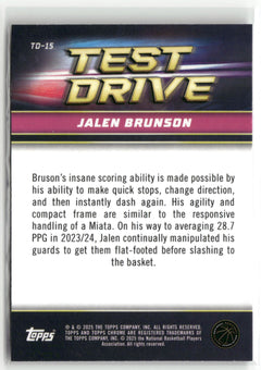 2024-25 Topps Chrome #TD-15 Jalen Brunson Test Drive-2