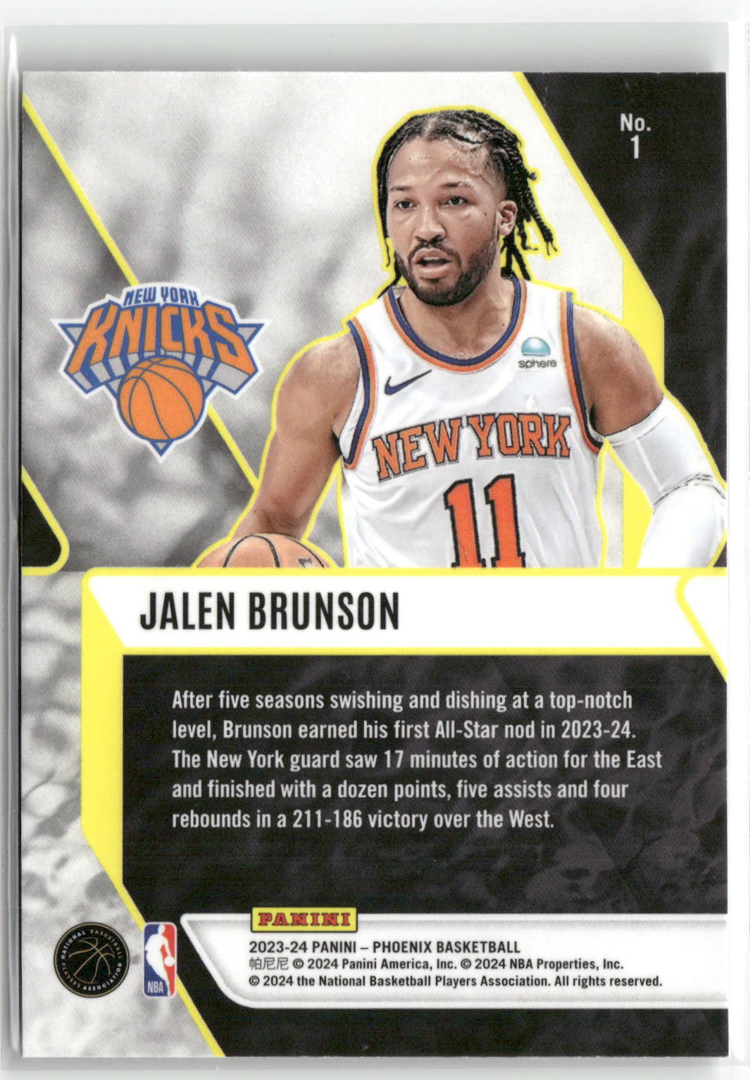 2023-24 Panini Phoenix #1 Jalen Brunson Fade To Black-2