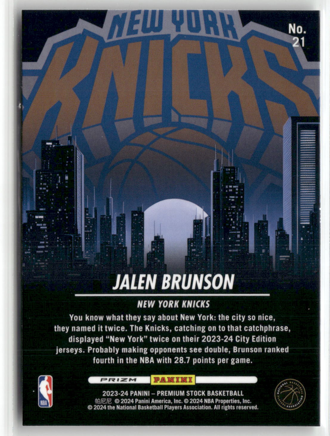 2023-24 Hoops Premium Stock #21 Jalen Brunson City Edition Silver Prizm-2