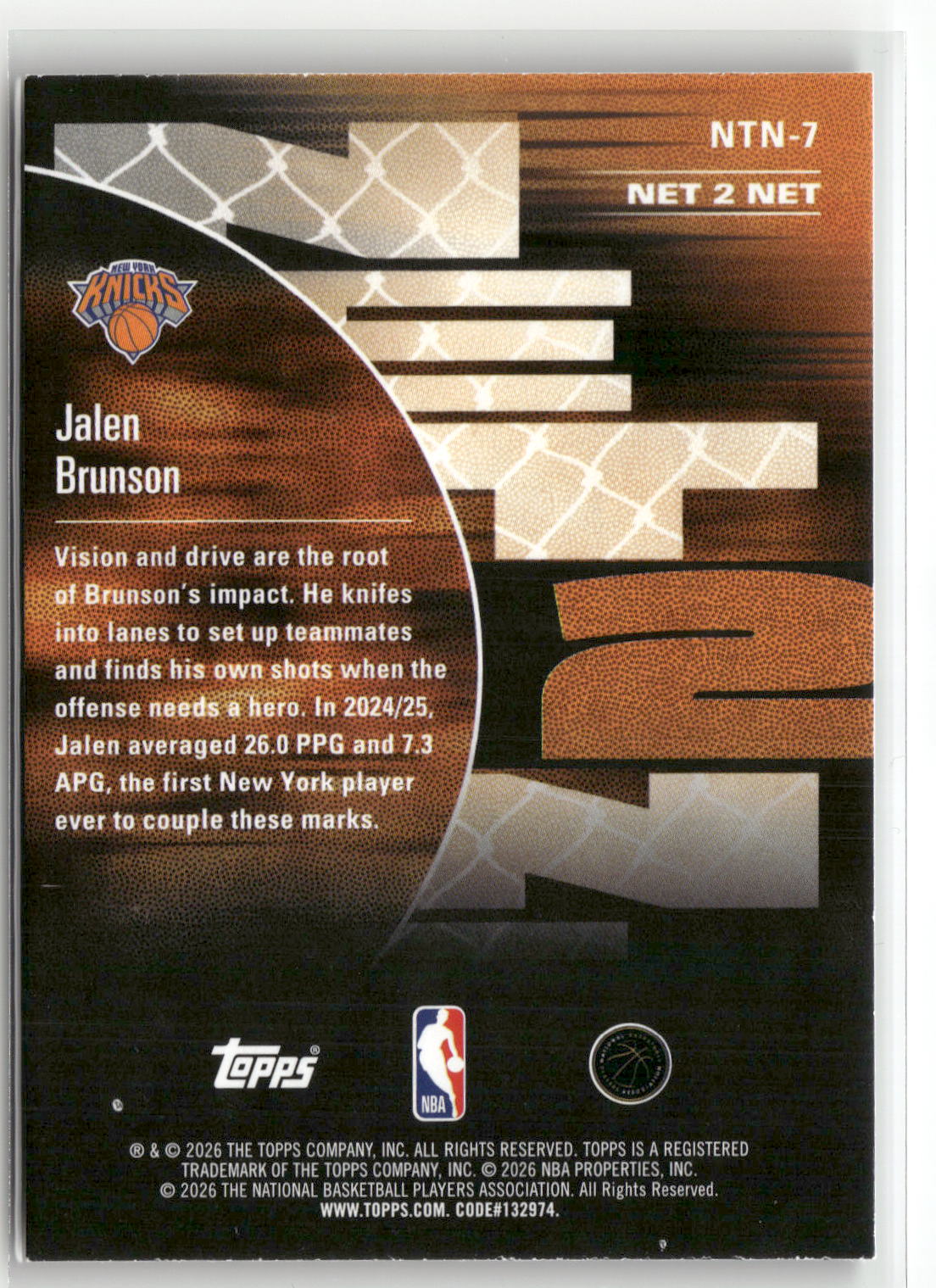 2025-26 Hoops #NTN-7 Jalen Brunson Net 2 Net-2