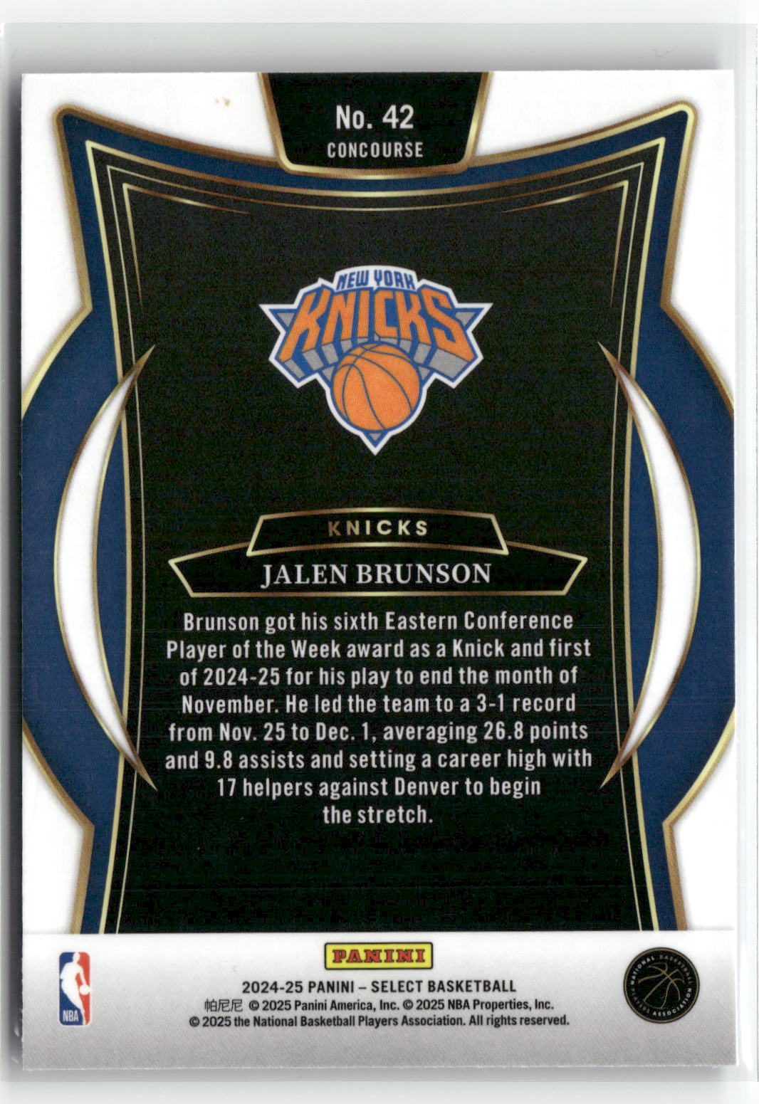 2024-25 Panini Select #42 Jalen Brunson Blue Prizm-2