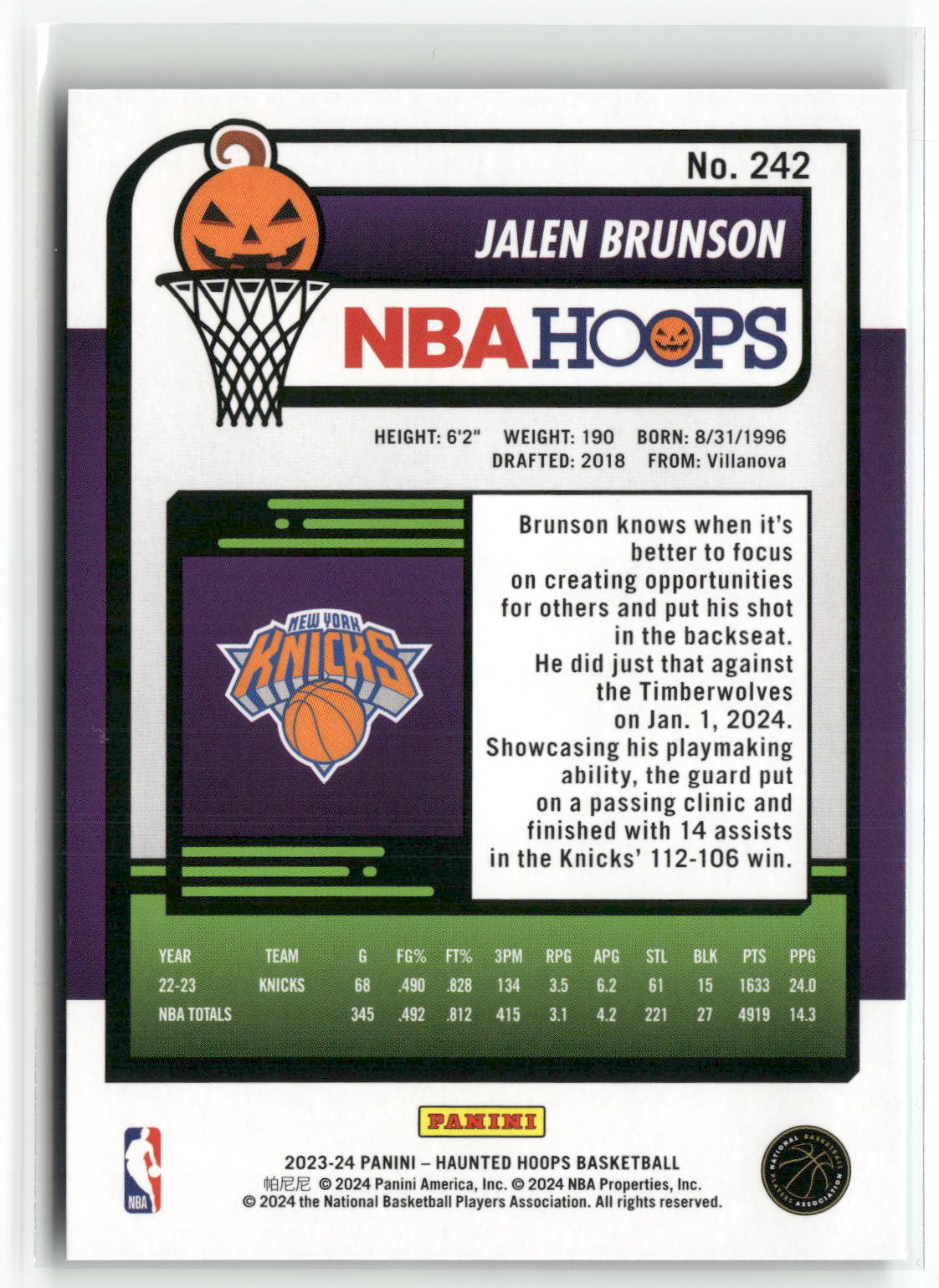 2023-24 Hoops Haunted Hoops #242 Jalen Brunson Slime-2