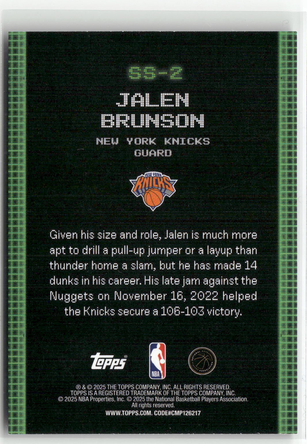2025-26 Topps #SS-2 Jalen Brunson Scan and Slam-2