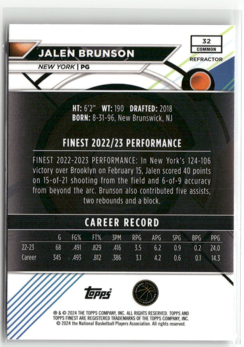 2023-24 Finest #32 Jalen Brunson Refractors-2