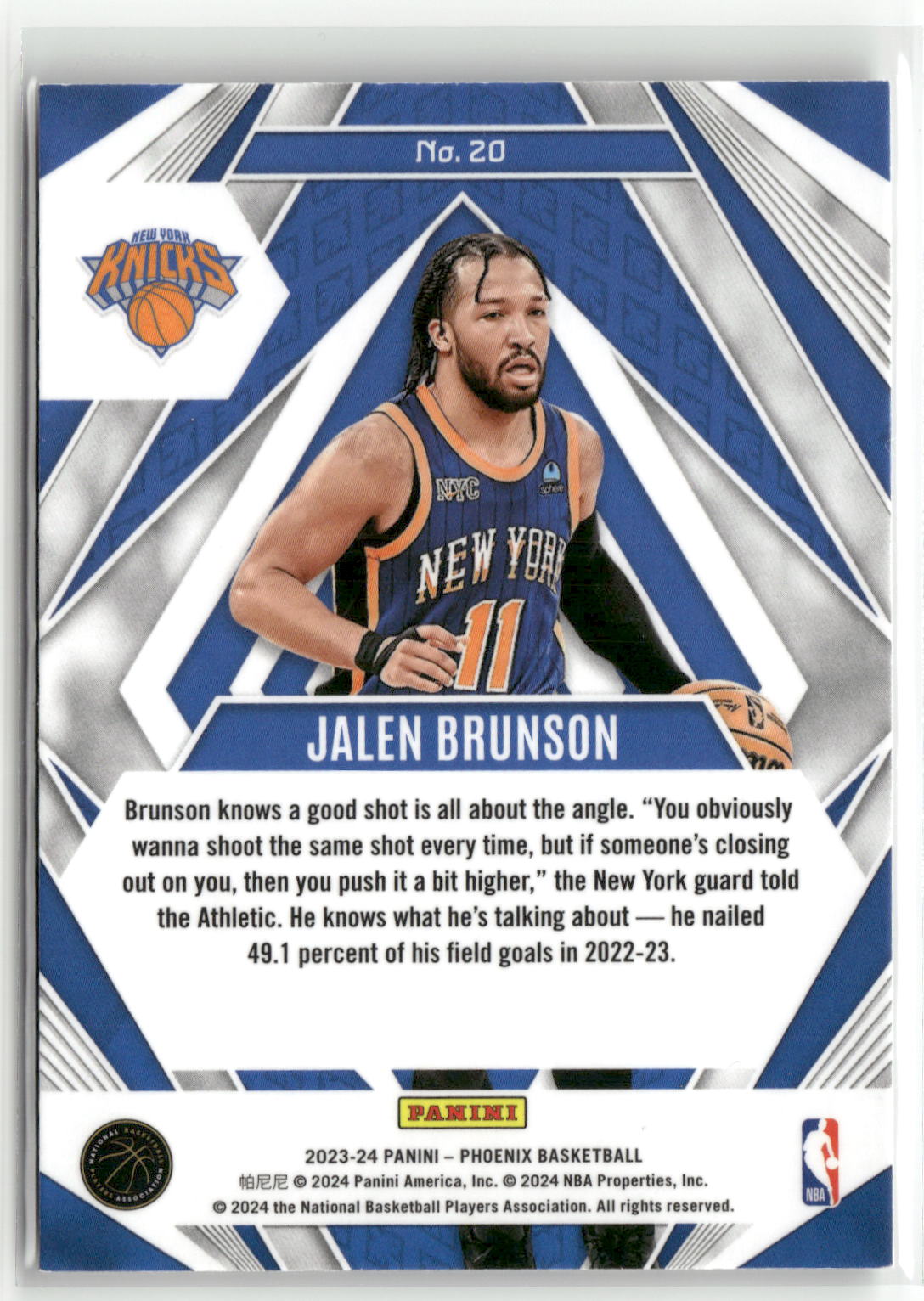 2023-24 Panini Phoenix #20 Jalen Brunson Paragon-2