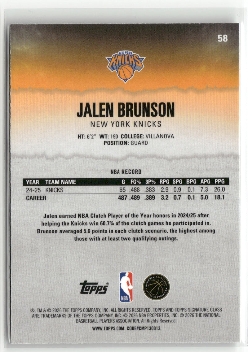 2025-26 Topps Signature Class #58 Jalen Brunson Chrome-2