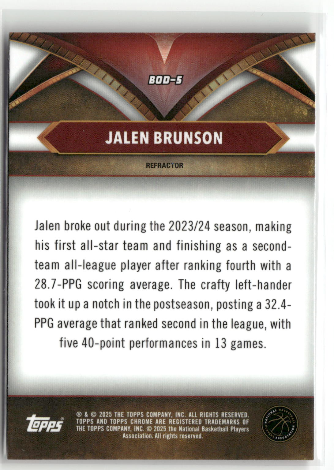 2024-25 Topps Chrome #BOD-5 Jalen Brunson Ball of Duty Refractor-2
