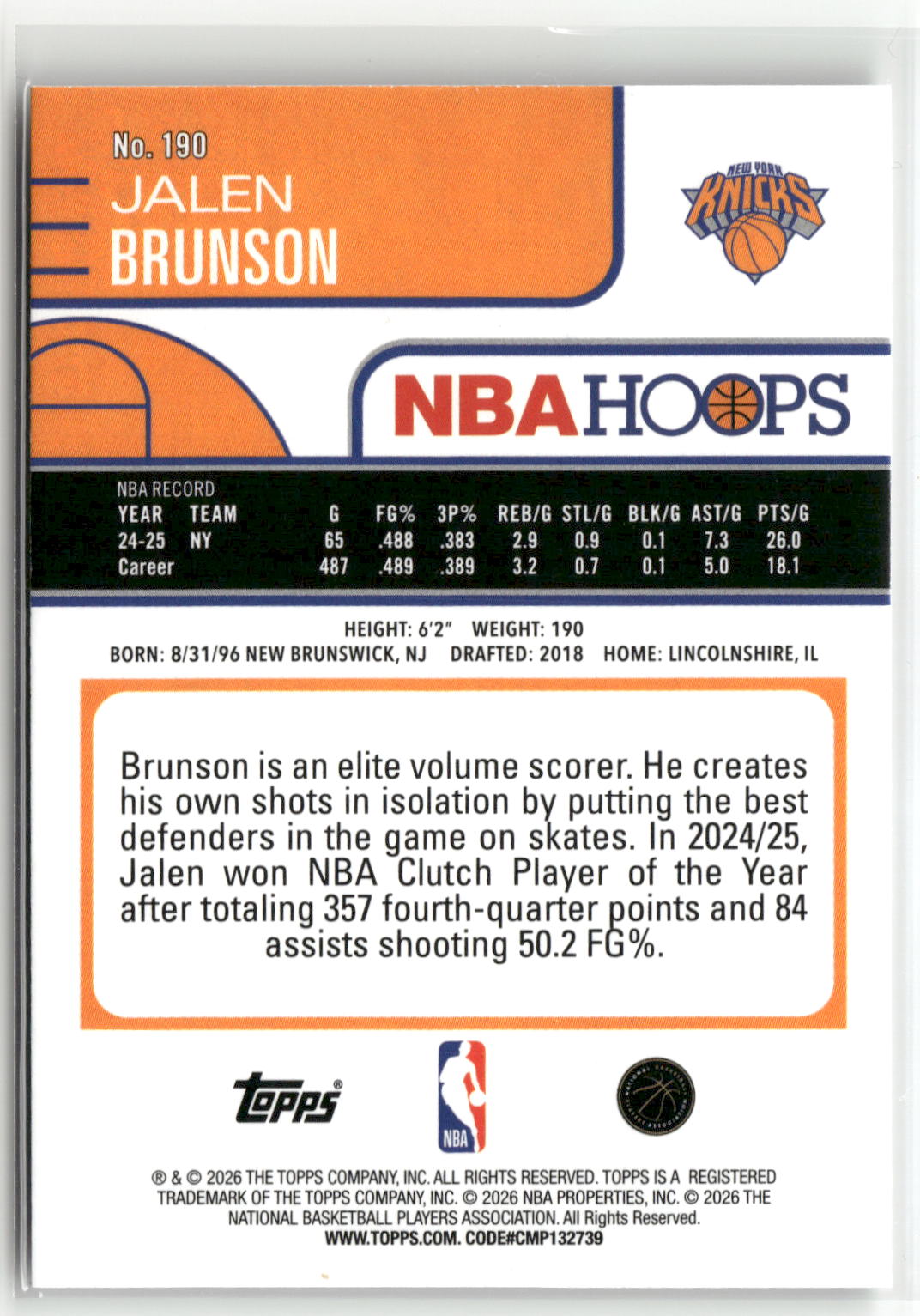 2025-26 Hoops #190 Jalen Brunson Rainbow-2