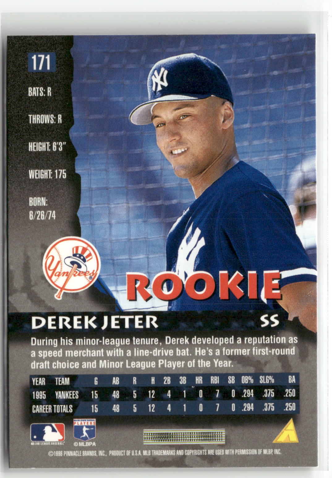 1996 Pinnacle #171 Derek Jeter-2