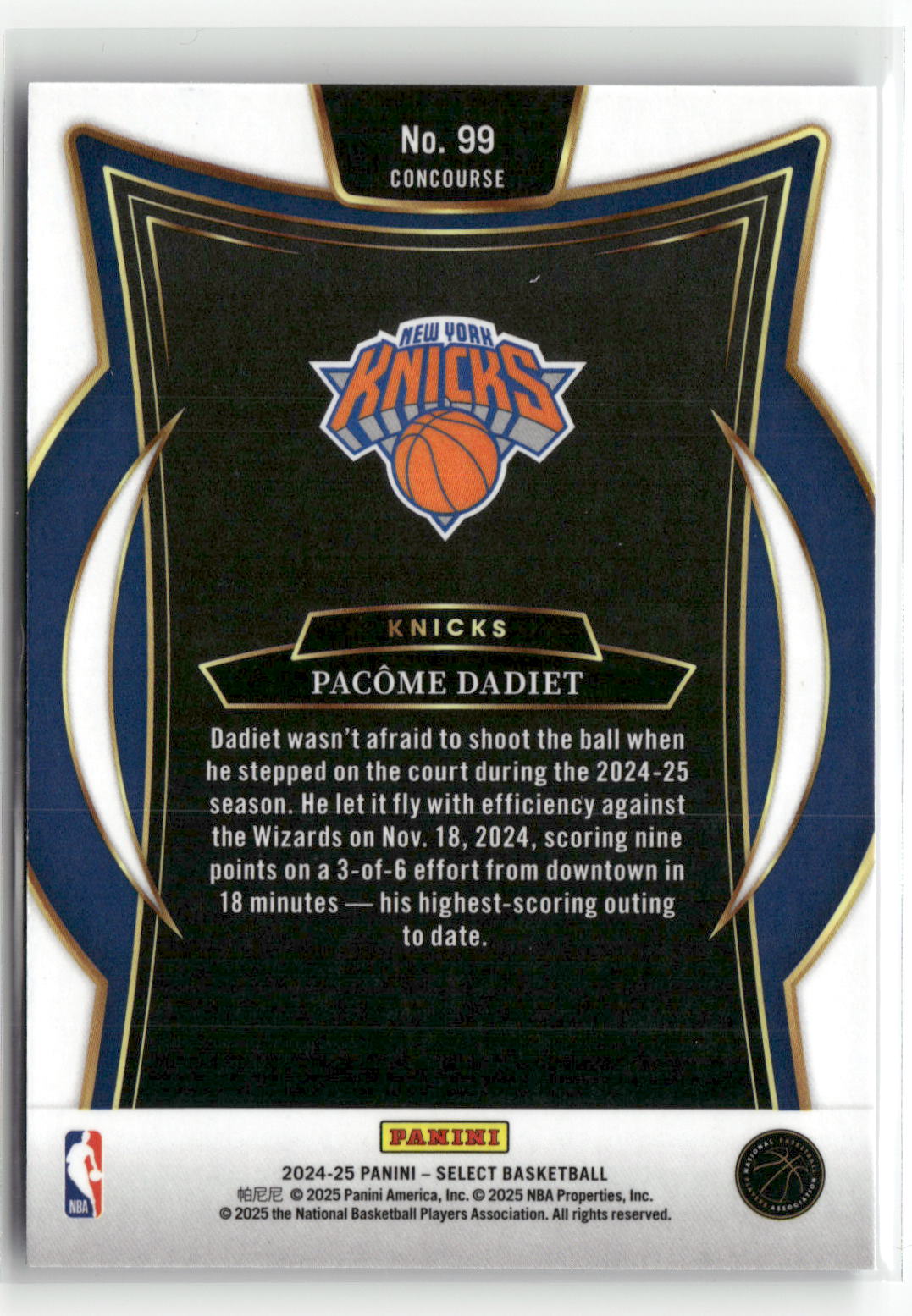 2024-25 Panini Select #99 Pacome Dadiet Blue (Retail)-2