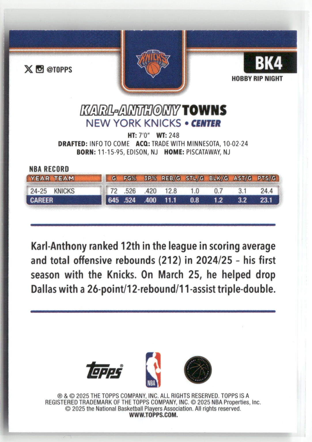 2025-26 Topps #19 Karl-Anthony Towns-2