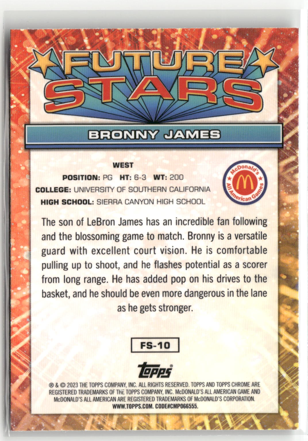 2023 Topps Chrome McDonald's All American #FS-10 Bronny James Future Stars-2