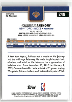 2025-26 Topps Chrome #248 Carmelo Anthony Refractor-2