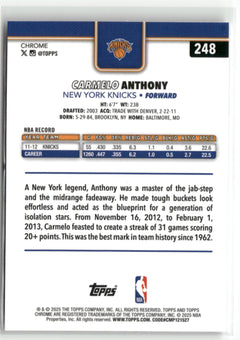 2025-26 Topps Chrome #248 Carmelo Anthony Prism Refractor-2