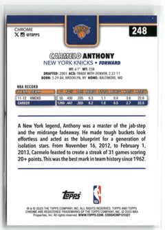 2025-26 Topps Chrome #248 Carmelo Anthony Wave Refractor-2