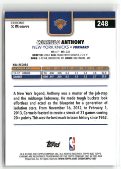 2025-26 Topps Chrome #248 Carmelo Anthony Red White and Blue Refractor-2