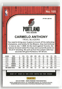 2019-20 Hoops Premium Stock #105 Carmelo Anthony Prizms Silver Laser-2