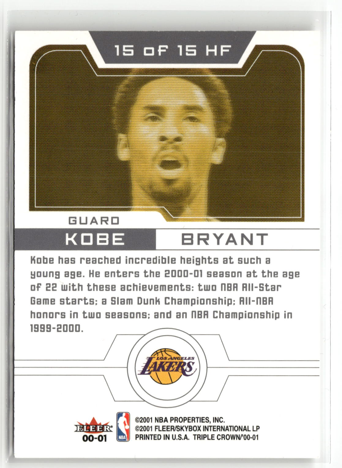2000-01 Fleer Triple Crown #15 HF Kobe Bryant Heir Force 01-2