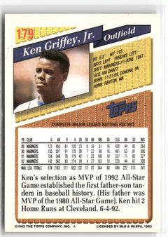 1992 Topps #179 Ken Griffey, Jr. 1993 Topps Pre-Production Samples-2