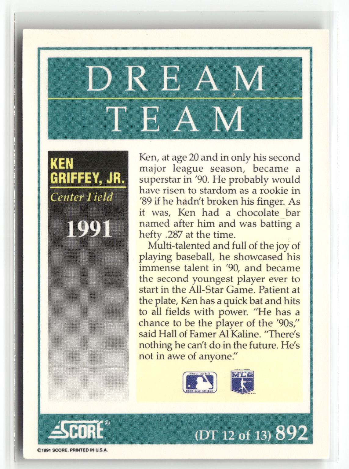 1991 Score #892 Ken Griffey, Jr.-2