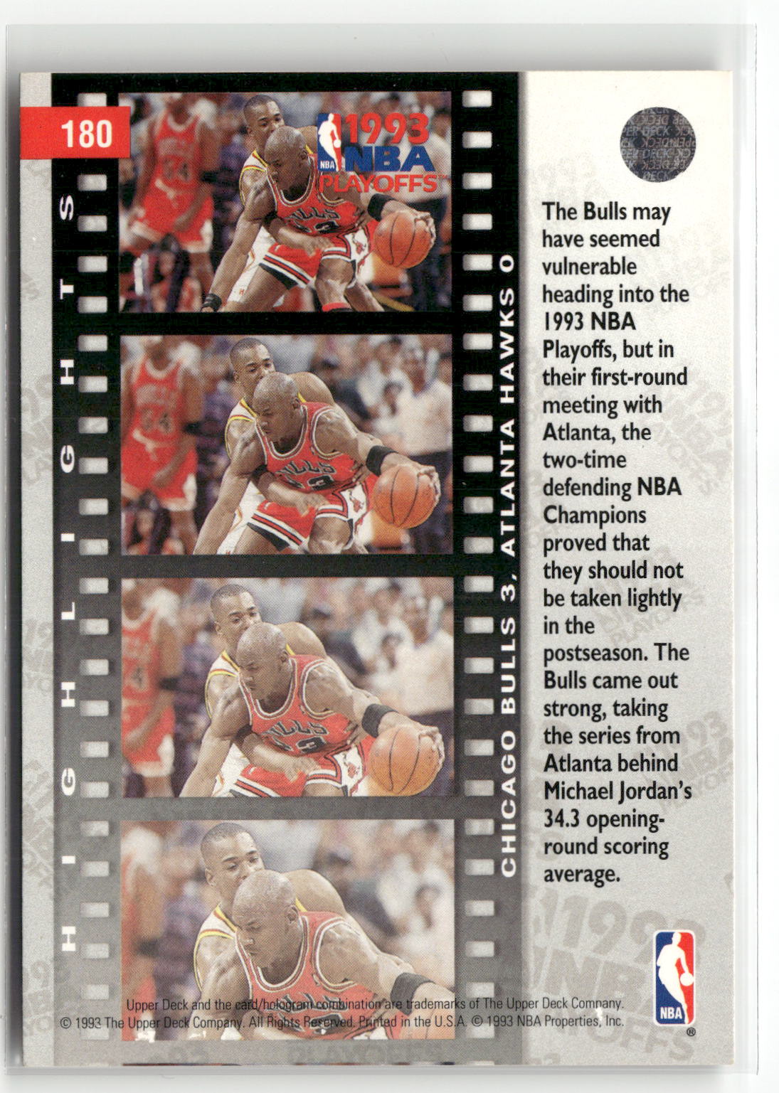 1993-94 Upper Deck #180 First Round: Bulls 3, Hawks 0-2