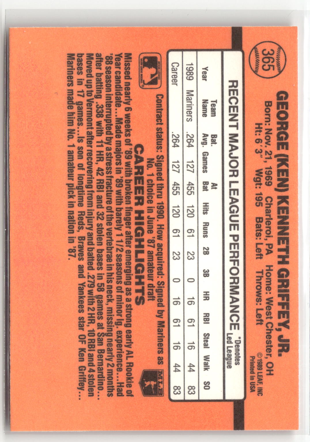 1990 Donruss #365 Ken Griffey Jr.-2