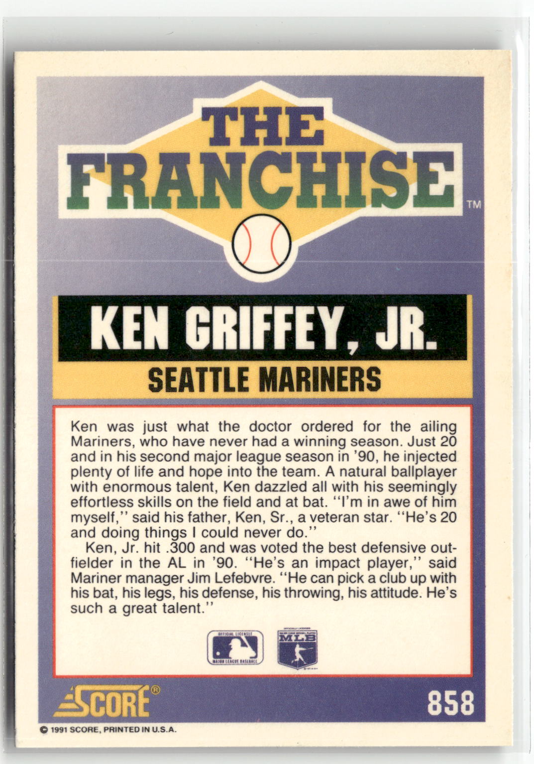 1991 Score #858 Ken Griffey, Jr.-2