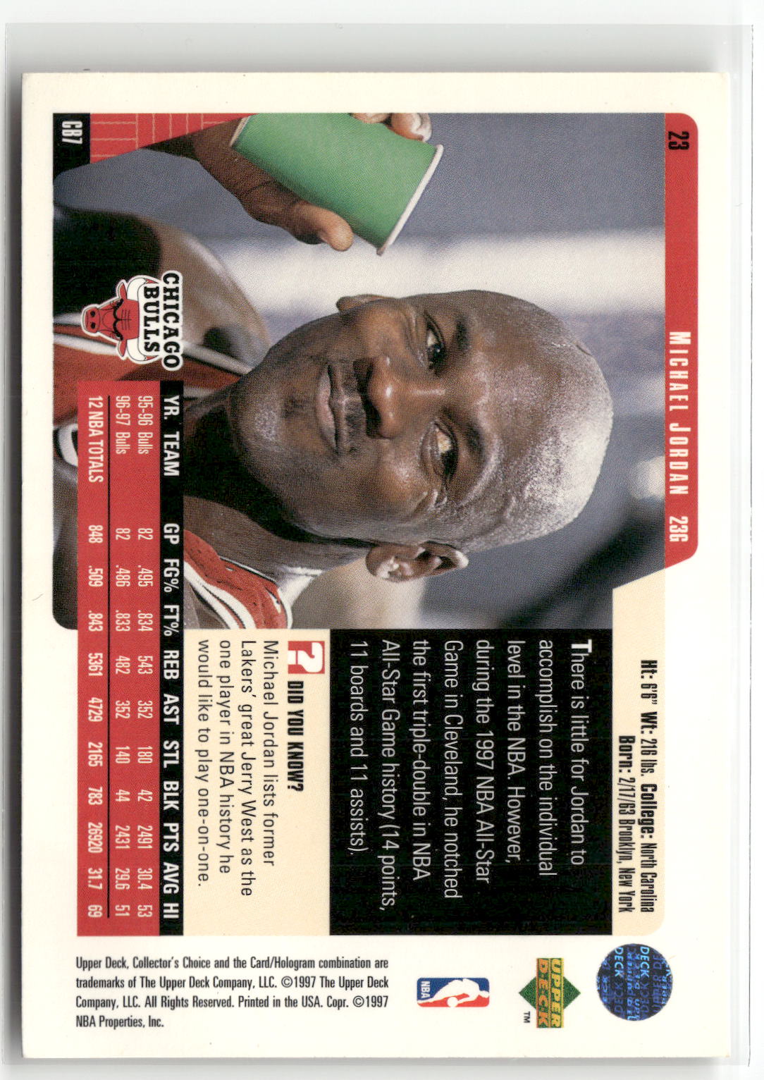 1997-98 Collector's Choice Chicago Bulls #CB6 Michael Jordan-2