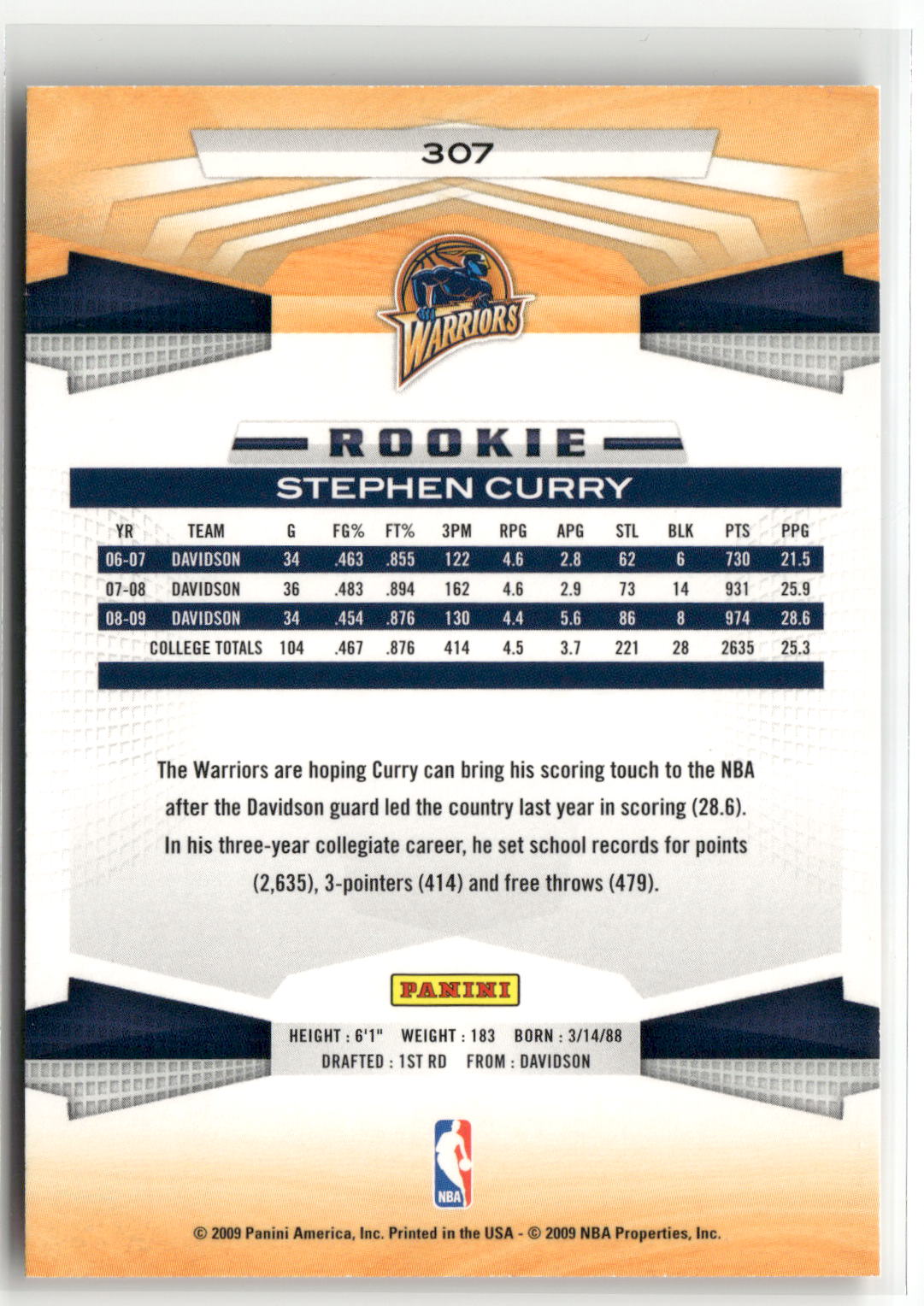 2009-10 Panini #307 Stephen Curry-2