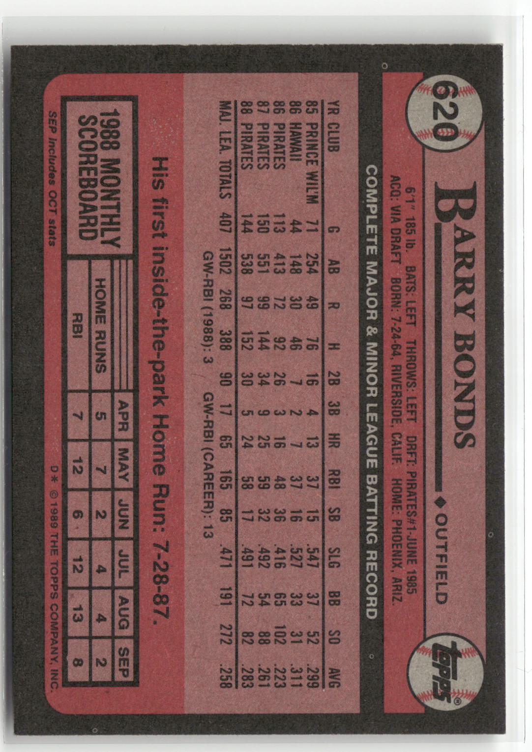 1989 Topps #620 Barry Bonds-2