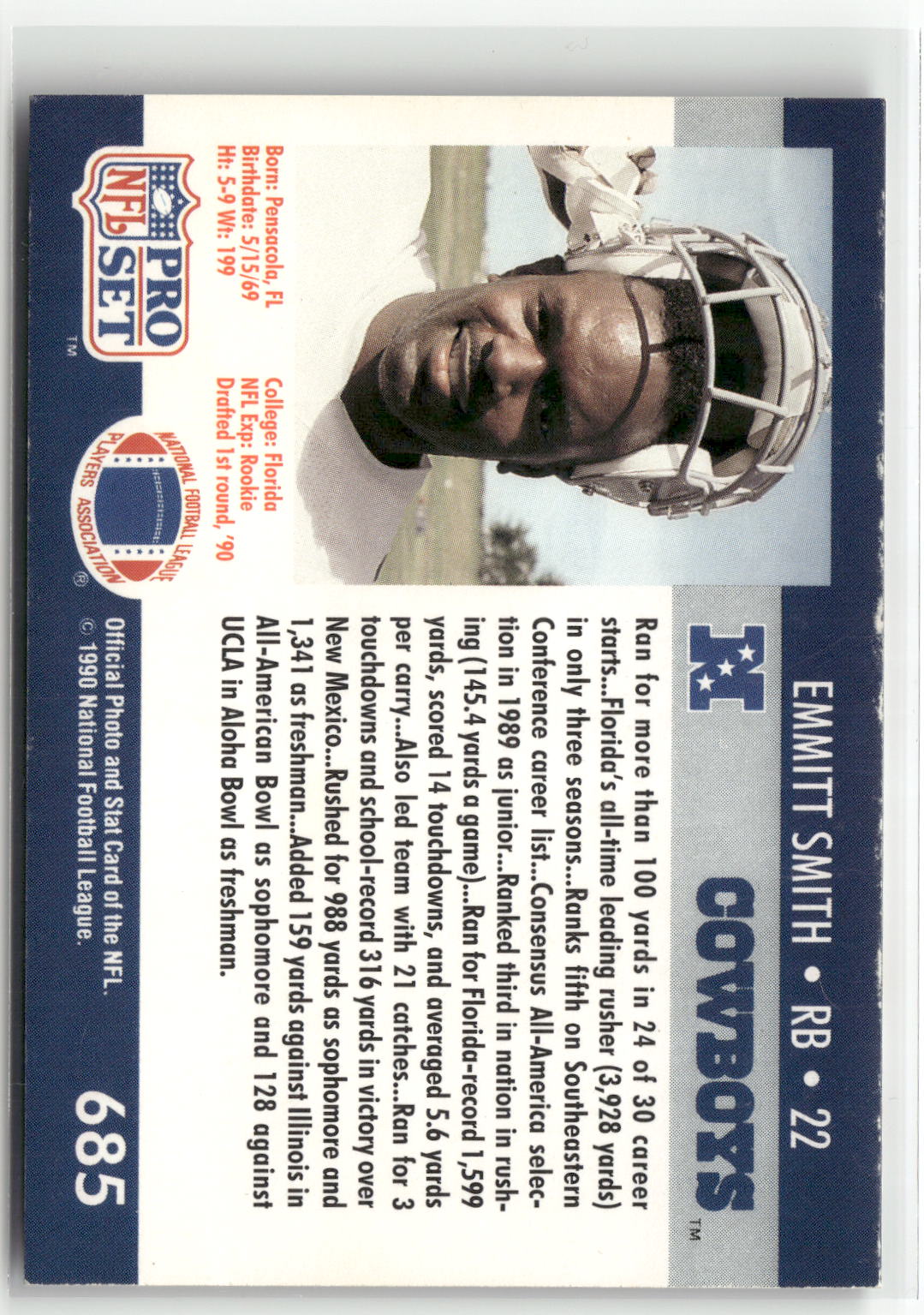 1990 Pro Set #685 Emmitt Smith-2