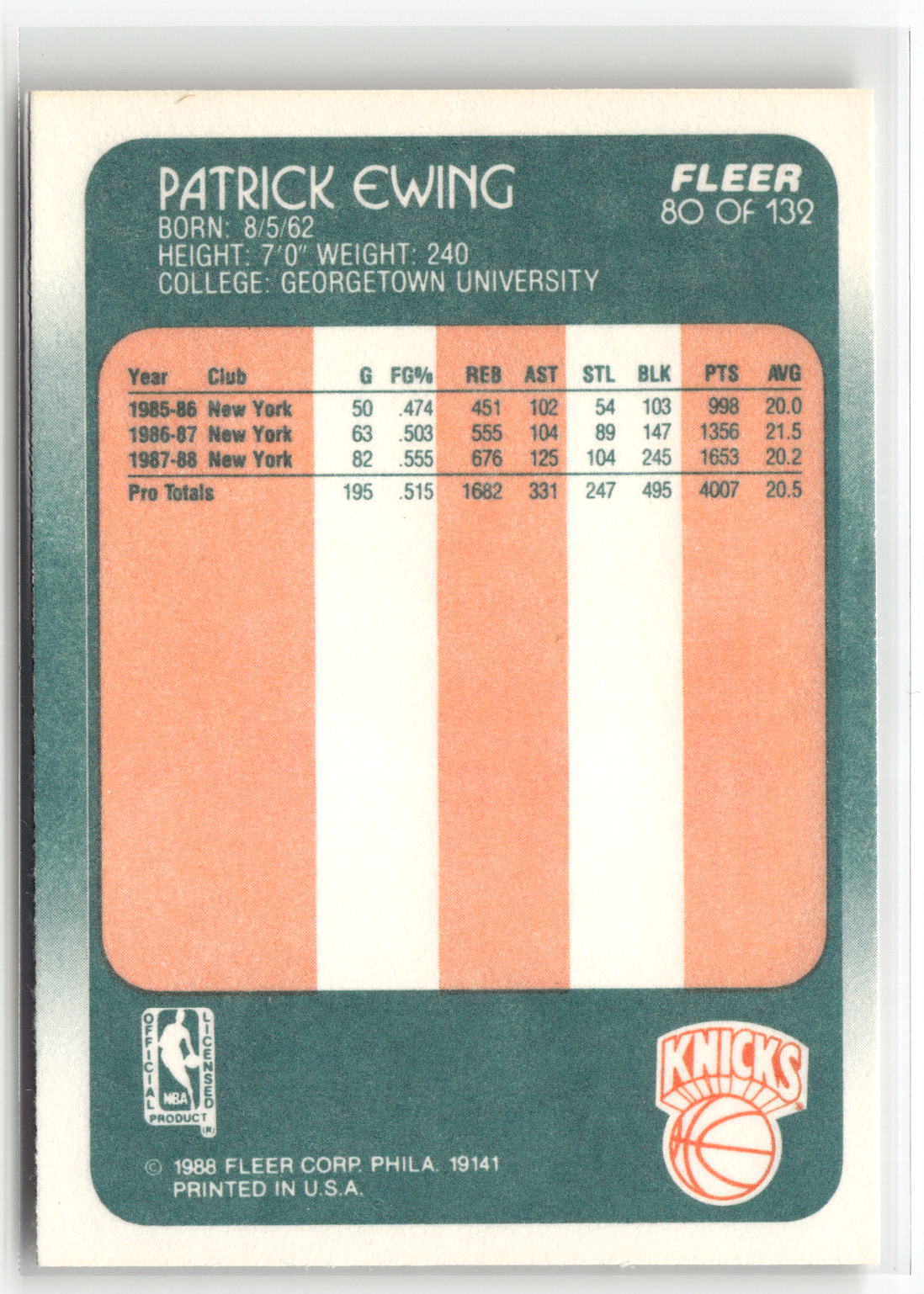1988-89 Fleer #80 Patrick Ewing-2