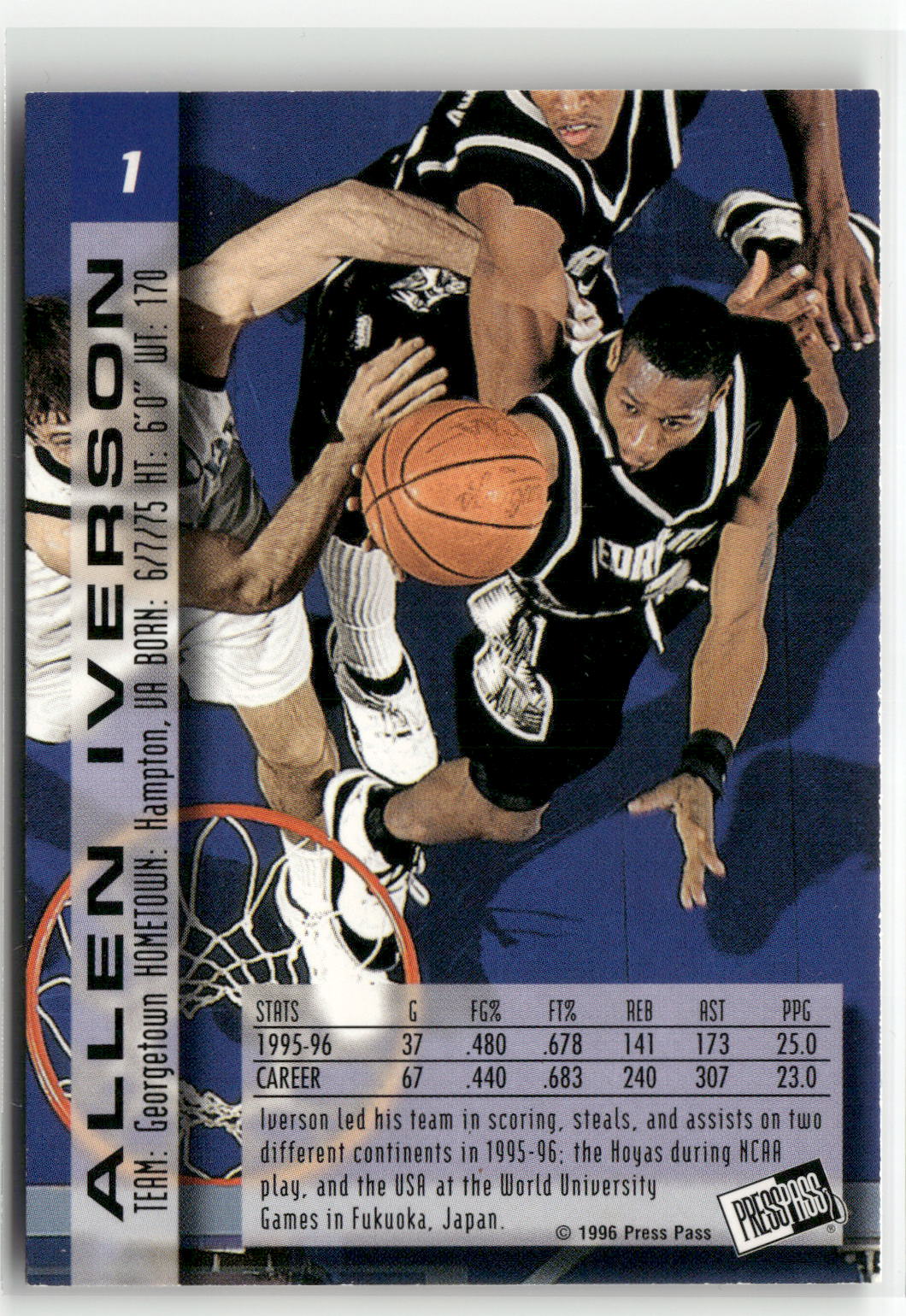 1996 Press Pass #1 Allen Iverson Swisssh-2