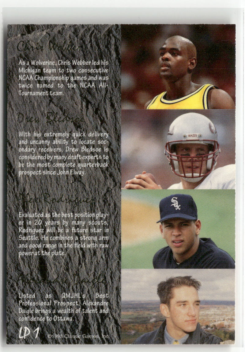 1993 Classic Four Sport #LP1 Chris Webber Alex Rodriguez Drew Bledsoe-2