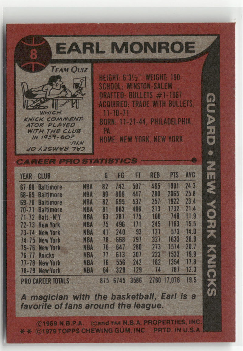 1979-80 Topps #8 Earl Monroe-2