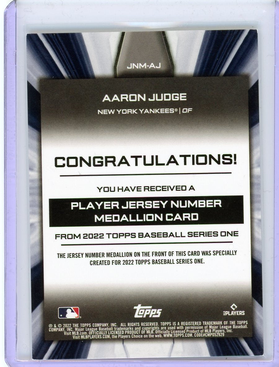 2022 Topps #JNM-AJ Aaron Judge Jersey Number Medallion Relics-2