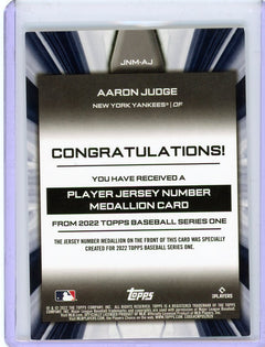 2022 Topps #JNM-AJ Aaron Judge Jersey Number Medallion Relics-2