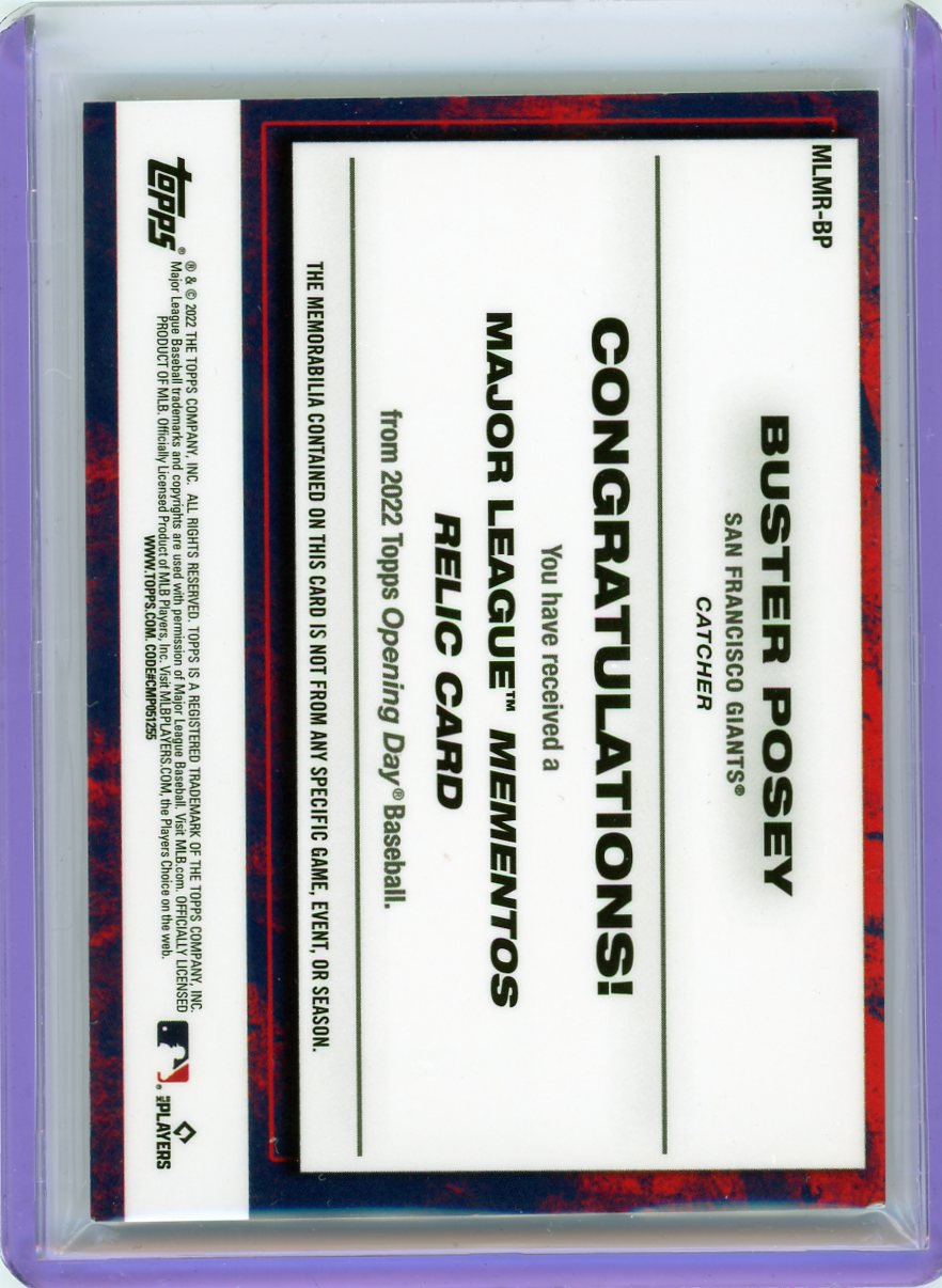2022 Topps Opening Day #MLMR-BP Buster Posey Major League Mementos Relics-2