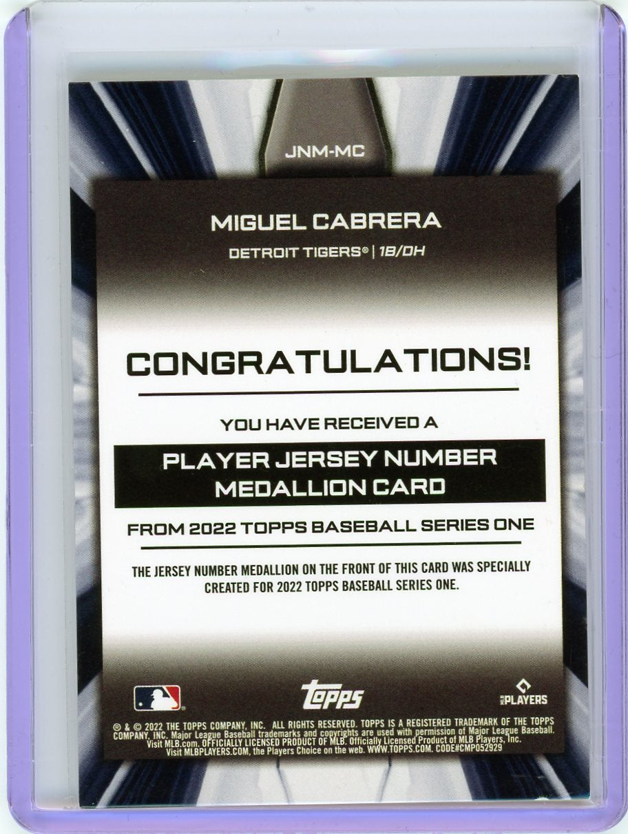 2022 Topps #JNM-MC Miguel Cabrera Jersey Number Medallion Relics-2