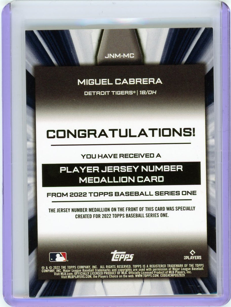2022 Topps #JNM-MC Miguel Cabrera Jersey Number Medallion Relics-2